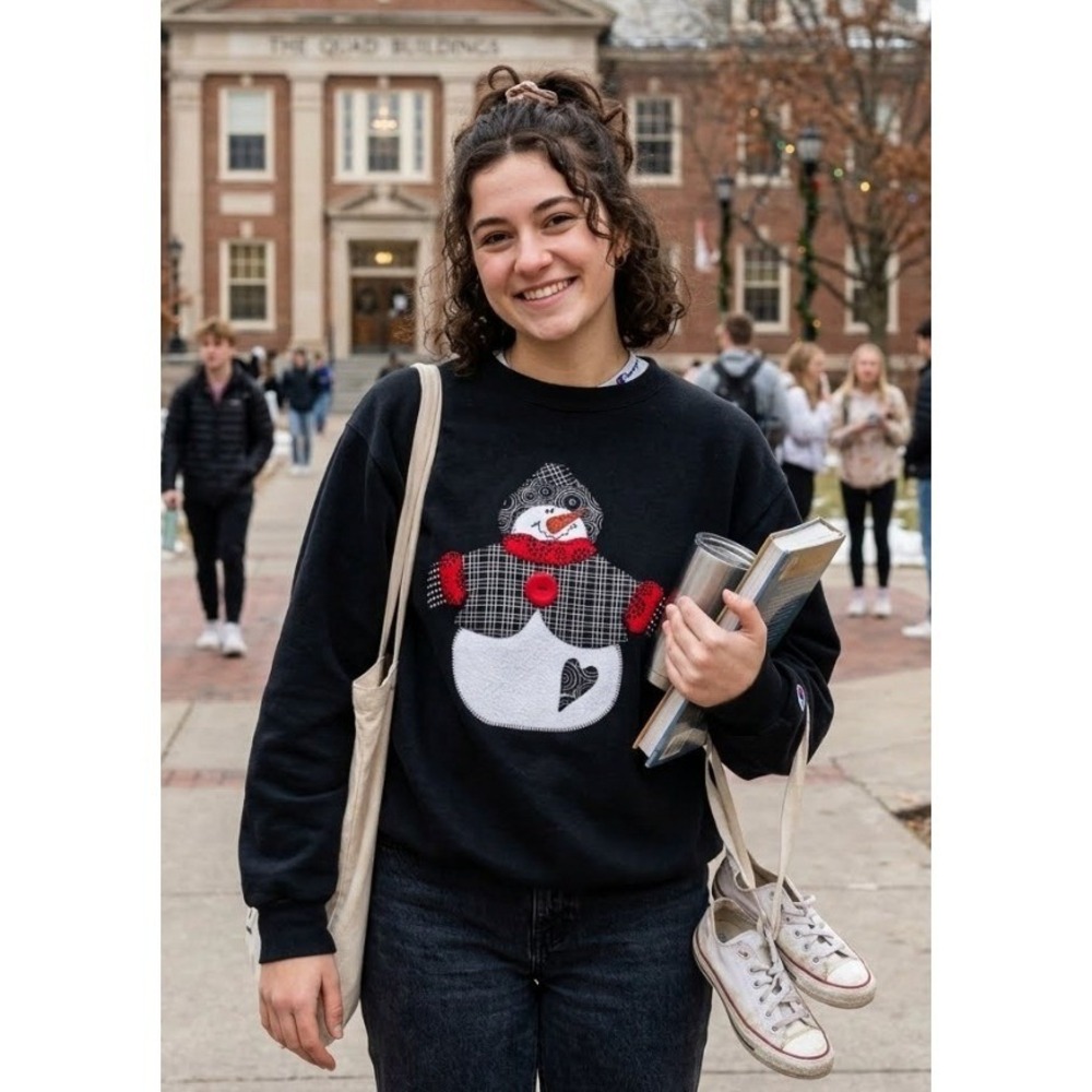 Jerzees Snowman Crewneck Sweatshirt Womens Small NWT Holiday Grandmacore Cottage